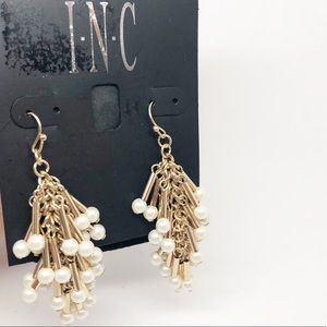 INC Pearl & Gold Tone Hook Shaky Earrings NEW